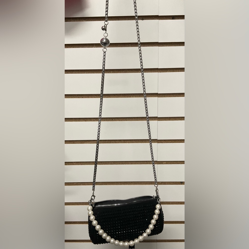 Black rhinestone barrel bag